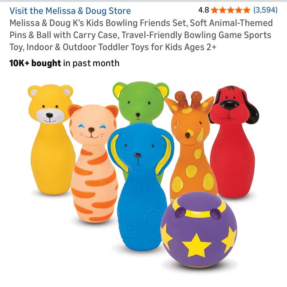 Melissa & Doug Animal Bowling Set with Bright Colors